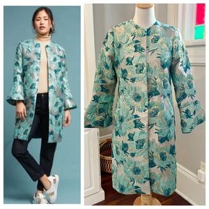 Blue/Turquoise Brocade Bell Sleeve Jacket by Seen Worn Kept